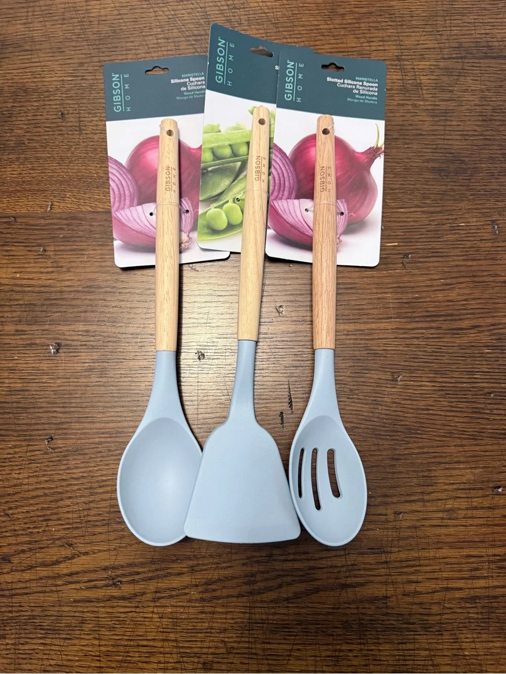 Gibson Home Gray Silicone Spoon, Slotted Spoon, Spatula Set |‎ Brand New